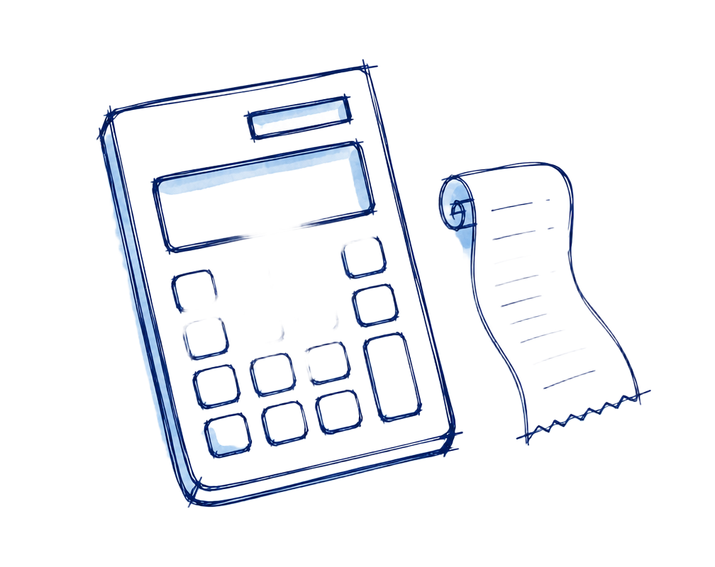 Sketched calculator and receipt